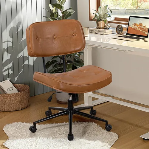 Miniatura 11 de Silla de oficina para el hogar Newnno con ruedas, silla de escritorio de altura ajustable con respaldo de ratán, silla de ordenador giratoria