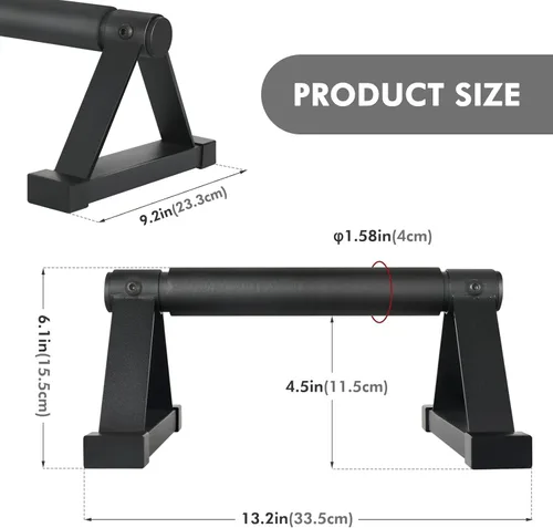 Miniatura 2 de Barras de flexiones de madera, barras paraletas, barras antideslizantes para parada de manos para calistenia, fitness, entrenamientos de piso, Negro