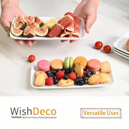Miniatura 9 de WishDeco Juego de 6 platos rectangulares pequeños, platos blancos de 9 pulgadas, platos de cerámica para sushi, platos de servir para aperitivos