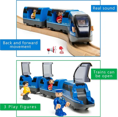 Miniatura 6 de KipiPol Conjunto de Tren de Juguete Locomotora de Acción a Batería para Vías de Madera, (Magnético) - Compatible con Thomas The Train Toys, Conjunto