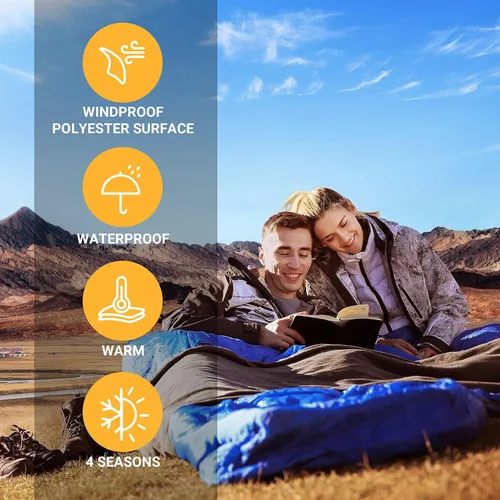 Miniatura 6 de KingCamp Saco de dormir tamaño Queen para adultos, parejas, XL, 20 grados y 2 personas, cálido y cómodo para acampar en familia