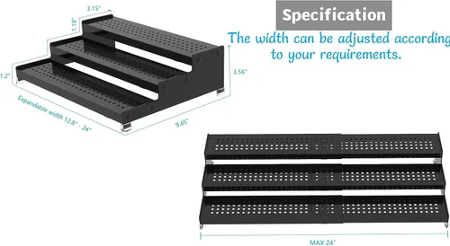 Miniatura 6 de Jojocross Organizador de especias de metal para gabinete, estante de almacenamiento de especias expandible de 3 niveles, ideal para armarios de Gris