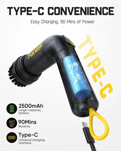 Miniatura 6 de Fanttik G9 Práctico limpiador eléctrico inalámbrico giratorio, motor MagnaStorm, doble velocidad, 5 cabezales de cepillo, pantalla LED, IPX7 Negro