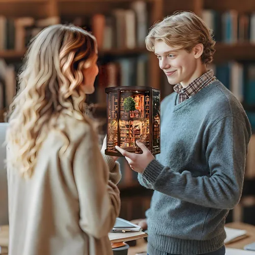 Miniatura 7 de Kits de rincón de libros para adultos, rompecabezas de fantasía 3D, kit de biblioteca con cubierta antipolvo, repositorio de libros de sabiduría