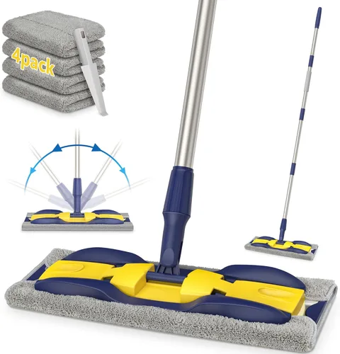 Trapeadores de microfibra para limpieza de suelos de madera dura: Fregona plana MEXERRIS con 4 almohadillas lavables con mango ajustable de 59