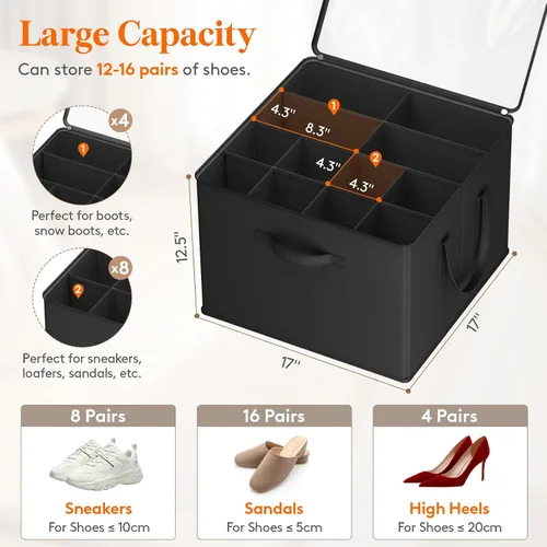 Miniatura 2 de Lifewit Organizador de almacenamiento de zapatos para armario para 12-16 pares, contenedor de almacenamiento grande de tela con cubierta