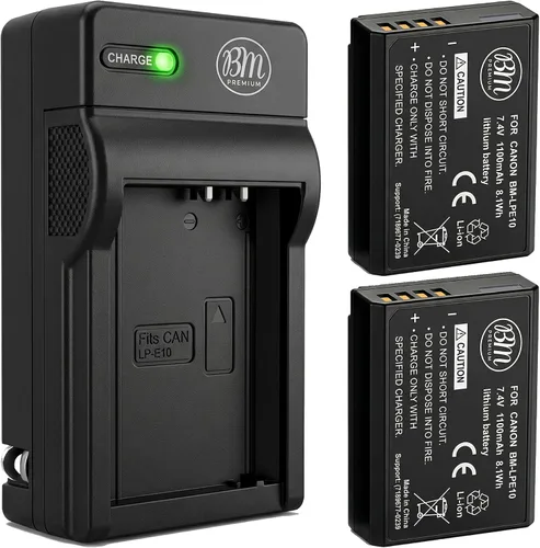BM Premium Paquete de 2 baterías LP-E10 y cargador de batería para Canon EOS Rebel T3, T5, T6, T7, T100, Kiss X50, Kiss X70, EOS 1100D, EOS 1200D,