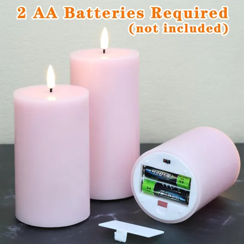 Miniatura 3 de Velas de pilar sin llama rosas con control remoto, velas LED operadas por batería, velas eléctricas falsas de cera real parpadeantes, juego de 3