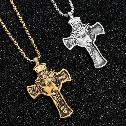 Miniatura 15 de Colgante de cruz de Jesús para espejo retrovisor de coche, accesorios de decoración, collar de cruz de acero inoxidable, regalo cristiano