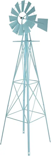 Miniatura 13 de VINGLI Molino de viento ornamental de 8 pies para decoración de jardín trasero, veleta meteorológica, molino de viento de metal resistente con Gris