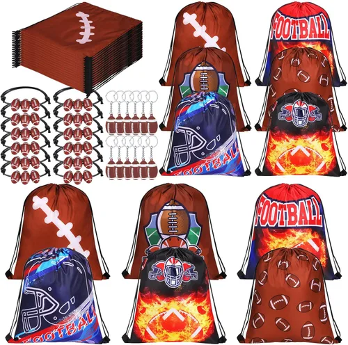 Miniatura 6 de Patelai 36 piezas de recuerdos de fiesta de fútbol, 12 bolsas de regalo con cordón de fútbol, bolsa de golosinas para deportes, bolsa de golosinas