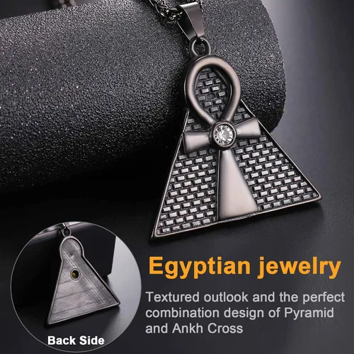 Miniatura 3 de U7 Collar Ankh para hombres y mujeres, acero inoxidable, color negro, joyería egipcia, colgante de cruz Ankh, collares africanos con cadena de 22