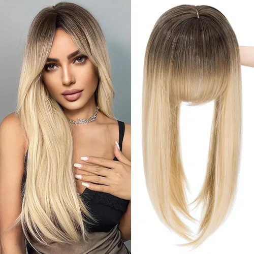 Miniatura 15 de MY-LADY Toppers para mujer con cabello fino de 14 pulgadas, 6 x 6 pulgadas, con base de encaje y flequillo lateral con clip en extensiones