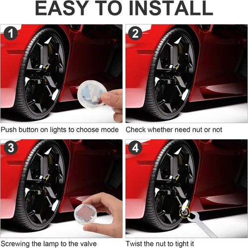 Miniatura 5 de 12 piezas de luces de neumáticos de automóvil, válvula de rueda, luces de tapa de lámpara de techo, luces LED solares para neumáticos, luces