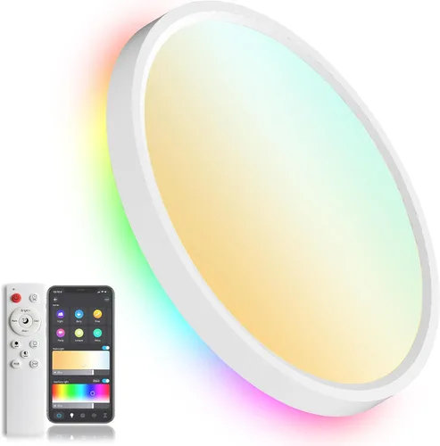 Miniatura 12 de Lámpara de techo LED inteligente de 12 pulgadas de montaje empotrado con control remoto, cableado (alimentado por CA) - Cambio de color RGB