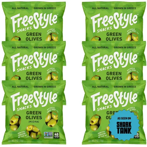 Miniatura 13 de Freestyle Snacks Paquetes de Aperitivos de Aceitunas – Porción Individual – Aceitunas Verdes Frescas Deshuesadas, Tamaño Jumbo, Cultivadas