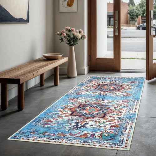 Miniatura 69 de GLN Rugs Bohemian Collection - Alfombra de felpilla lavable a máquina, bohemio vintage, antideslizante, alfombra de felpilla de pelo bajo, alfombra