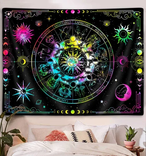 Miniatura 5 de VEIGIKE Tapiz de constelación de astrología del zodiaco, colorido sol y luna, estrellas, tapices para colgar en la pared para adolescentes, niños