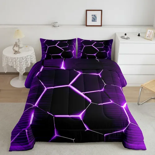 Miniatura 39 de Feelyou Juego de edredón de nido de abeja, edredón hexagonal rojo degradado para niños, niñas, adolescentes, juego de ropa de cama geométrico, Multi