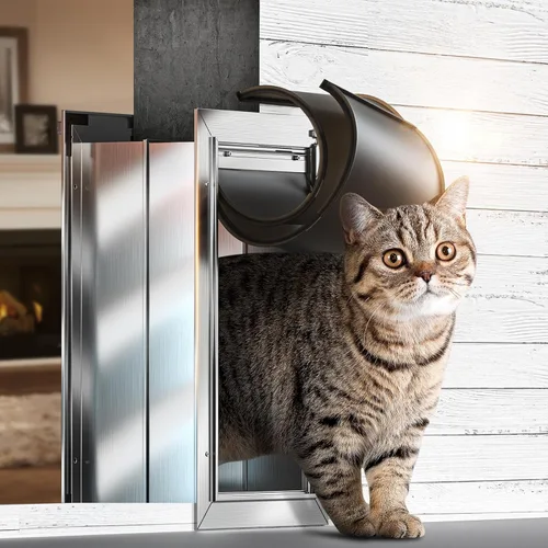 Miniatura 8 de Puerta para perros de pared, puerta mediana para perros, puerta resistente para mascotas y gatos, marco completamente de aluminio, 2 solapas