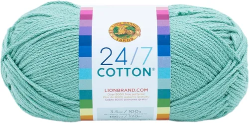 Miniatura 60 de Lion Brand Yarn, Hilo ligero mercerizado de algodón 24/7 para tejer, ganchillo y manualidades, Almirante, 1 paquete, 185 yardas de fibra natural