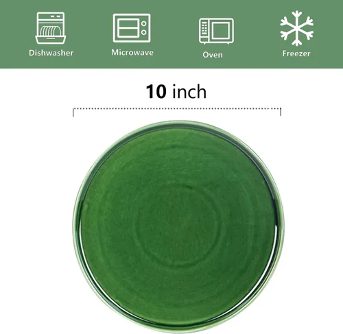 Miniatura 4 de vicrays Juego de platos de cena de cerámica - Platos de porcelana de 10 pulgadas planos para bistec, pasta, pizza, para el hogar, fiesta, Verde