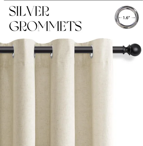 Miniatura 97 de Cream Linen Blackout Curtains 96 Length 2 Panels Set for Living Room Bedroom, 100% Black Out Thermal Insulated Linen Drapes, Room Darkening Grommet