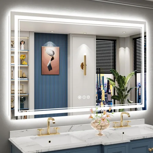 Miniatura 19 de 30x36 Espejo de baño LED con luces, retroiluminado y luz frontal, espejo de tocador iluminado antivaho para pared de baño, 3 colores, regulable