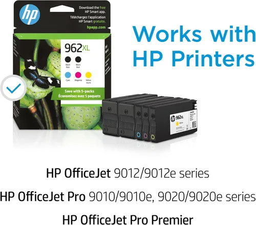 Miniatura 2 de HP Cartuchos de tinta originales de alto rendimiento 962XL, negro, cian, magenta, amarillo (paquete de 5) Works OfficeJet serie 9010, OfficeJet