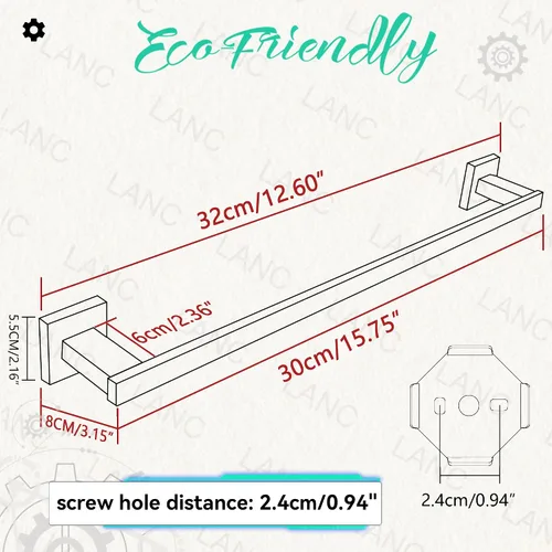 Miniatura 2 de LANC Toallero de mano para baño, montado en la pared, de níquel cepillado, toallero de baño de acero inoxidable de 12 pulgadas para inodoro