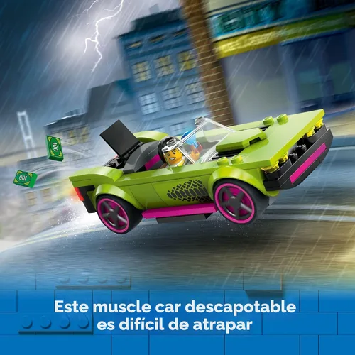 Miniatura 4 de LEGO Coche de policía de la ciudad y persecución de autos musculares, juguete de vehículo de emergencia para niños y niñas, regalo divertido