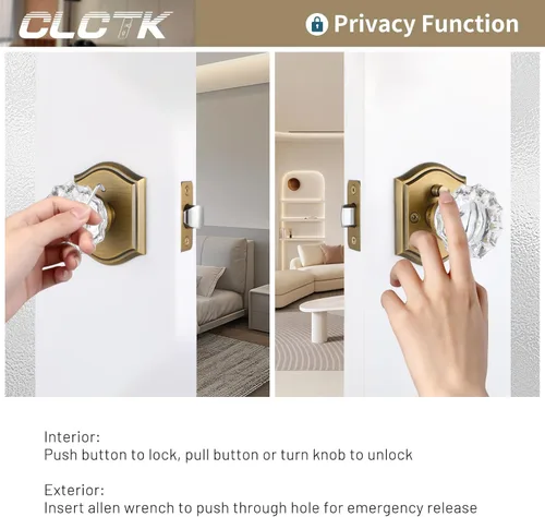 Miniatura 4 de Pomos de Puerta de Vidrio para Interiores, Estilo Vintage, Pomos de Puerta de Cristal de Privacidad con Cerradura, Pomos de Puerta de Latón Antiguo