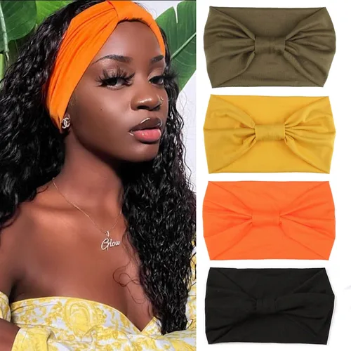 Miniatura 12 de Xtrend Paquete de 4 bandas anchas para el cabello para mujer, bandanas negras de moda, estilo bohemio, bandas gruesas para el cabello, grandes