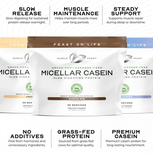 Miniatura 3 de Muscle Feast Proteína de caseína micelar alimentada con pasto, sin hormonas, proteína de caseína de digestión lenta - Apoya la recuperación muscular
