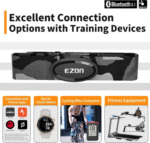 Miniatura 3 de EZON Heart Rate Monitor Chest Strap C009Pro,ANT+& Bluetooth 5.1 Dual Protocol,Up to 400H Battery Life,Compatible with Negro