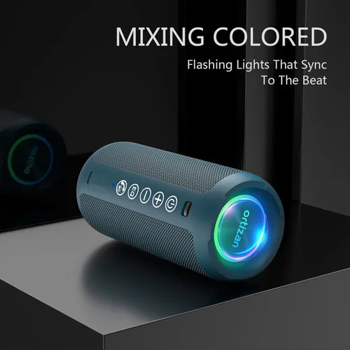 Miniatura 2 de Ortizan Altavoz Bluetooth portátil: IPX7 impermeable, sonido fuerte de 24 W, graves profundos, Bluetooth 5.3, luces LED, emparejamiento estéreo Azul