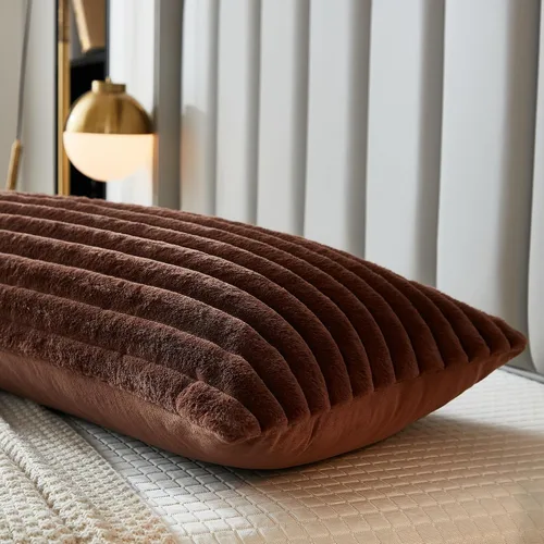 Miniatura 3 de Juego de 2 fundas de almohada para cama tamaño king, fundas de cojín rectangulares lumbares con diseño de rayas, forro de piel de conejo sintética