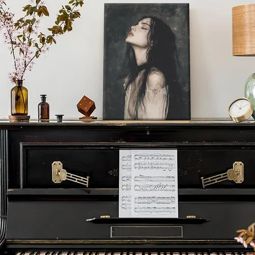 Miniatura 2 de XLYFVLGF Arte de Pared en Lienzo Melancólico Oscuro Libresco, decoración de pared preppy oscura, pintura de mujer gótica victoriana, obra de arte