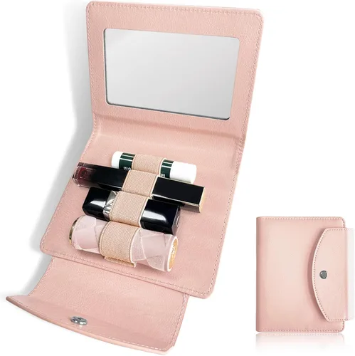Miniatura 7 de Estuche de lápiz labial de PU con espejo, con capacidad para 4 lápices labiales largos, organizador de maquillaje, estuche de viaje para cosméticos