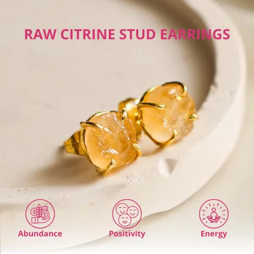 Miniatura 137 de Gempires Natural Raw Prong Setting Stud Earrings, 8-10 mm Crystals Earring, Handmade Jewelry, Gift for Her