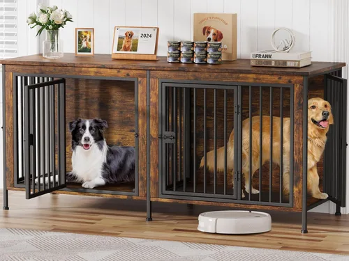 EasyCom Mueble de jaula para perros para 1 o 2 perros, jaulas resistentes para perros individuales/dobles para perros pequeños, medianos y grandes,