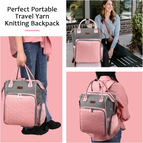 Miniatura 6 de crochet bag,knitting bagBackpack and Tote Bag Storage Bag ，Large capacityYarn Storage Organizer Travel Crochet Bag Women Carrying Crochet Rosa y Gris