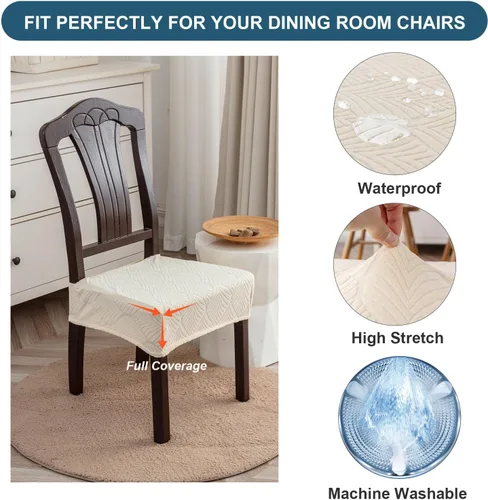 Miniatura 2 de Fundas de asiento para silla de comedor, extraíbles y lavables, juego de 2, fundas de cojín de asiento de silla de jacquard, protectores