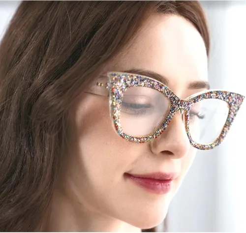 Miniatura 4 de Gafas de lectura con diseño de ojo de gato, diamantes de imitación brillantes con montura de diamante negro, lentes para lector de luz azul