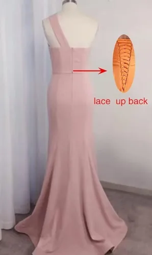 Miniatura 5 de Vestido de dama de honor de sirena con un hombro descubierto, vestido de satén para graduación, vestido de novia formal para mujer
