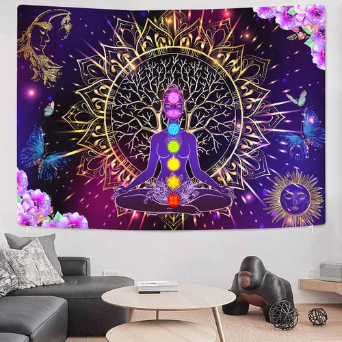 Miniatura 3 de YLPHYLIS Tapiz de árbol de la vida espiritual de chakras, 59.1 x 82.7 pulgadas, hippie yoga, meditación, luna y sol, para dormitorio, sala de estar