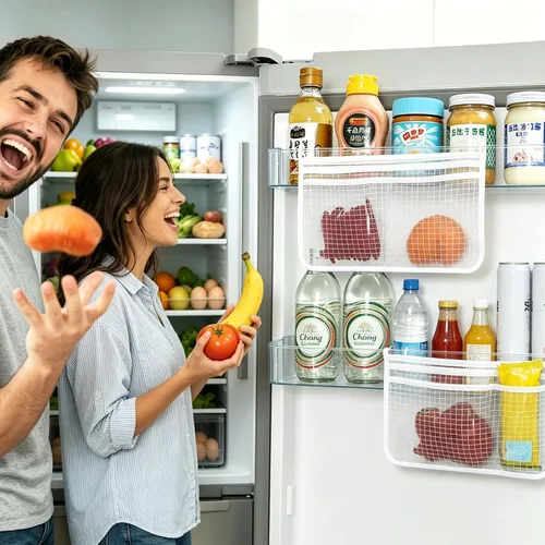 Miniatura 7 de Juego de 2 organizadores de puerta de refrigerador, bolsa de malla colgante para nevera, bolsa de almacenamiento de cocina, bolsa de clasificación