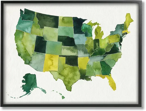 Miniatura 10 de Stupell Industries Placa de pared moderna con mapa de acuarela verde de Estados Unidos, 19 x 13 pulgadas