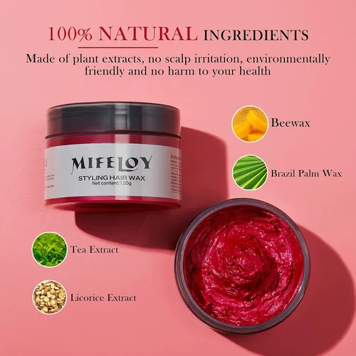 Miniatura 2 de Spray de Cera Temporal de Color Rojo para el Cabello 4.23 onzas, Tinte en Crema para Peinado Natural Instantáneo, Barro de Coloración Desechable
