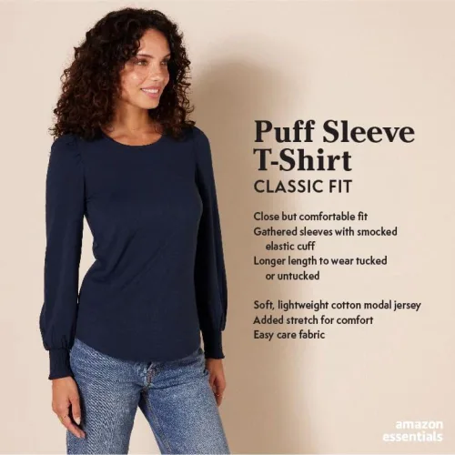 Miniatura 2 de Tienda Essentials - Camiseta de manga larga con cuello redondo y puños fruncidos para mujer